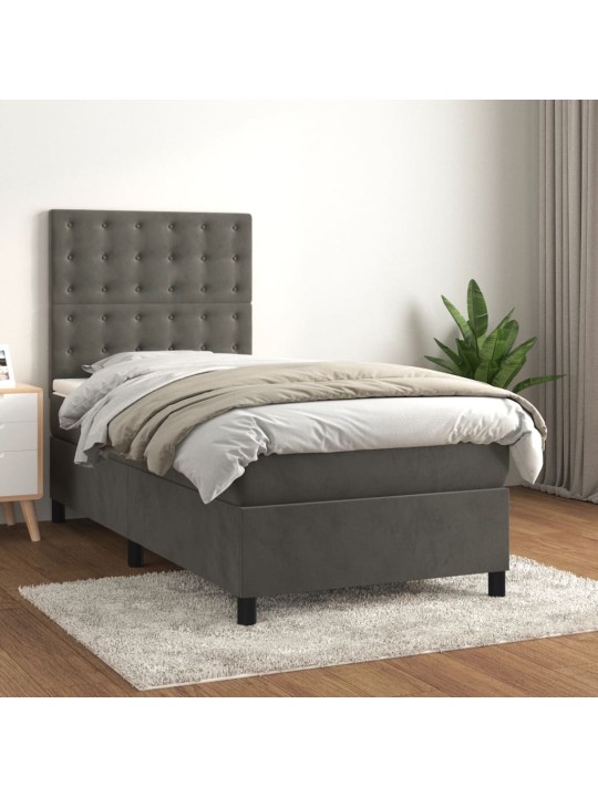 Box spring postel s matrací tmavě šedá 90x200 cm samet