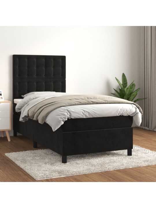Box spring postel s matrací černá 100x200 cm samet