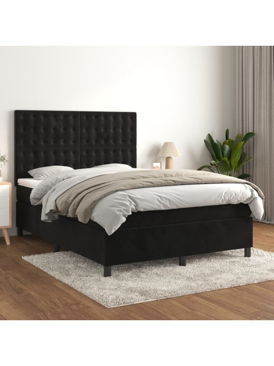 Box spring postel s matrací černá 140 x 190 cm samet