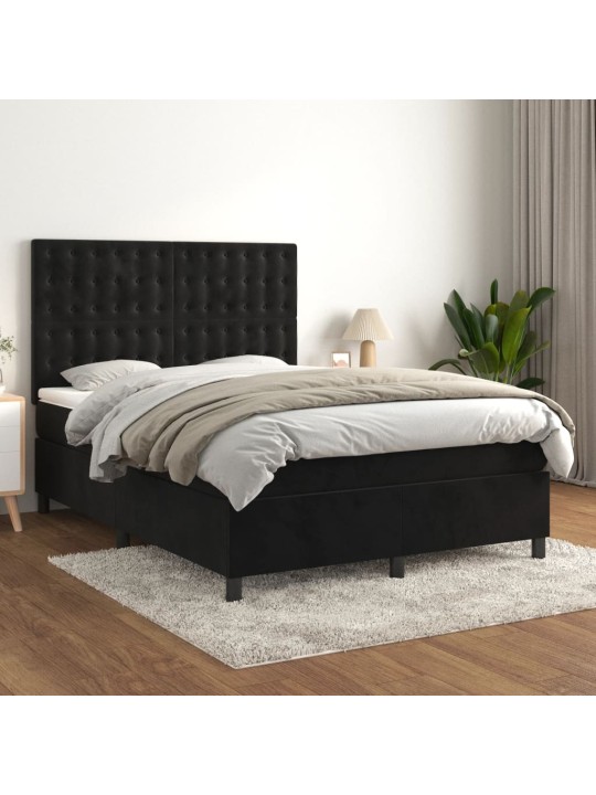 Box spring postel s matrací černá 140x200 cm samet