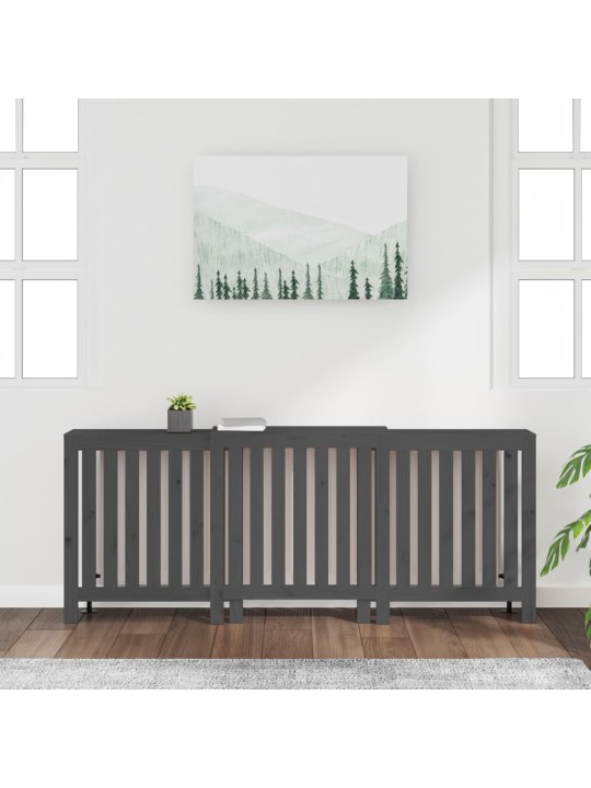 Kryt na radiátor šedý 210x21x85 cm masivní borové dřevo