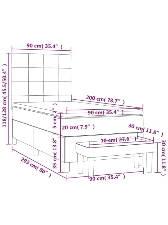Box spring postel s matrací tmavě šedá 90x200 cm textil