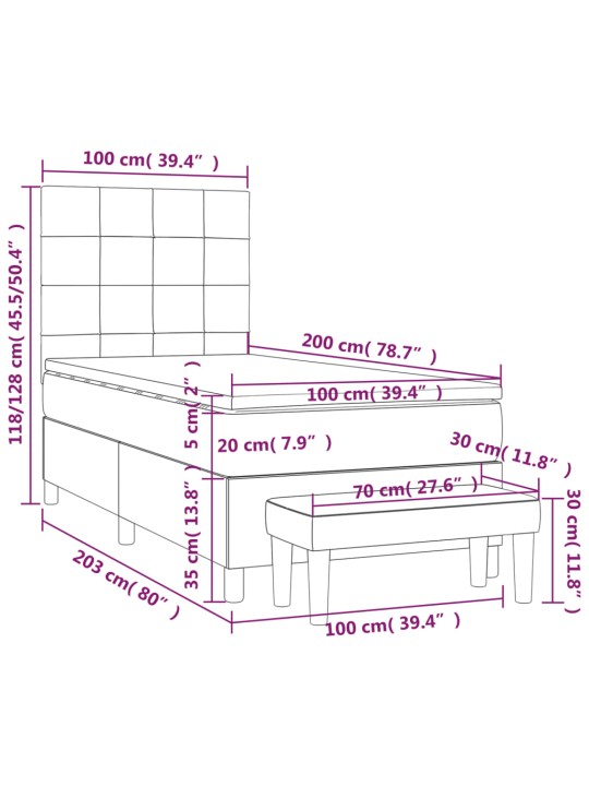 Box spring postel s matrací černá 100 x 200 cm textil