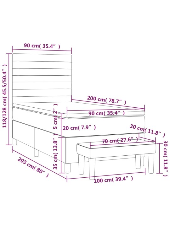 Box spring postel s matrací světle šedá 90x200 cm textil
