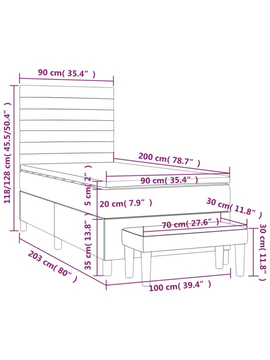 Box spring postel s matrací tmavě šedá 90x200 cm textil