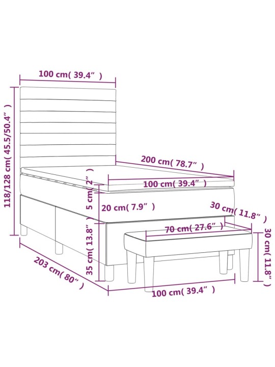 Box spring postel s matrací černá 100 x 200 cm textil