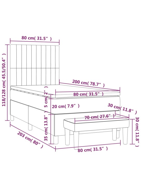 Box spring postel s matrací tmavě šedá 80 x 200 cm textil