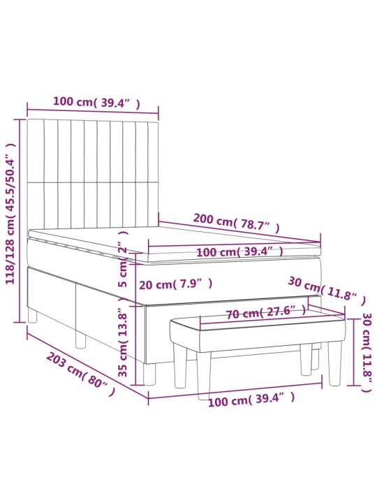 Box spring postel s matrací černá 100 x 200 cm textil