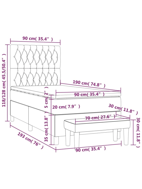 Box spring postel s matrací tmavě šedá 90x190 cm textil