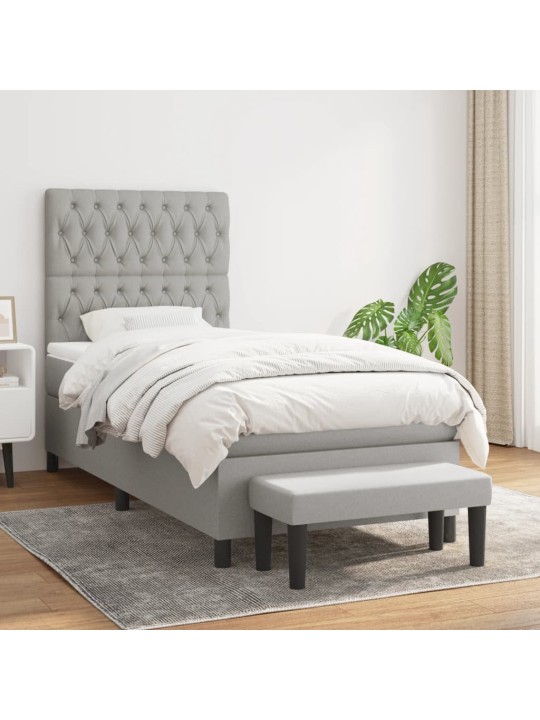 Box spring postel s matrací světle šedý 100 x 200 cm textil
