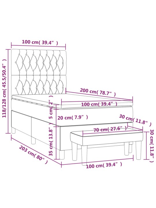 Box spring postel s matrací tmavě šedá 100 x 200 cm textil