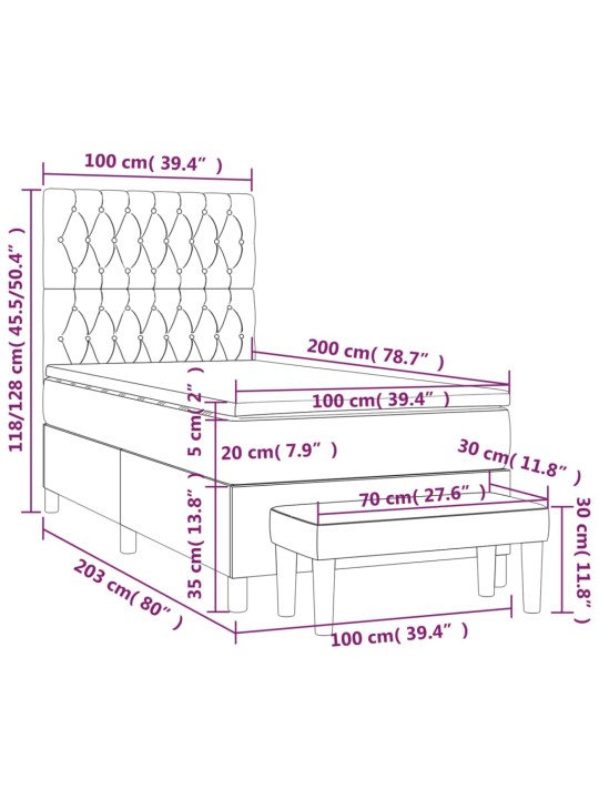 Box spring postel s matrací černá 100 x 200 cm textil