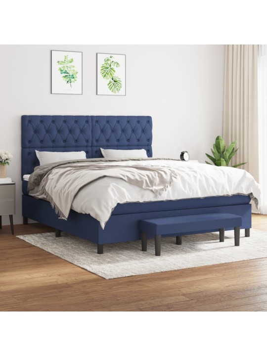 Box spring postel s matrací modrá 160x200 cm textil