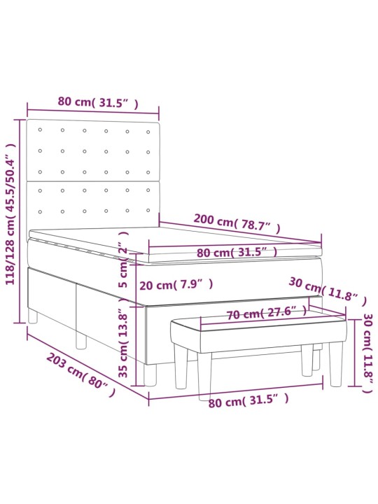 Box spring postel s matrací tmavě šedá 80 x 200 cm textil