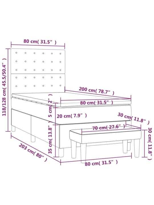 Box spring postel s matrací tmavě šedá 80 x 200 cm textil