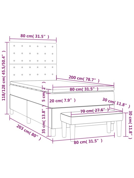 Box spring postel s matrací černá 80 x 200 cm textil