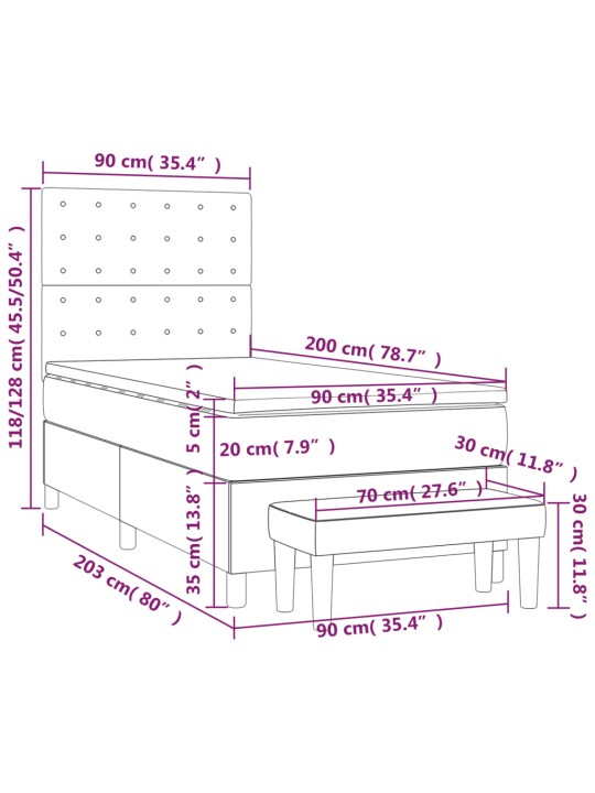 Box spring postel s matrací tmavě šedá 90x200 cm textil