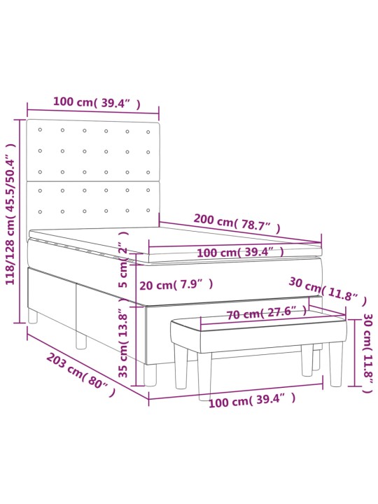 Box spring postel s matrací černá 100 x 200 cm textil