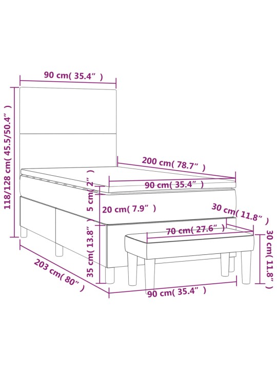 Box spring postel s matrací tmavě šedá 90x200 cm textil