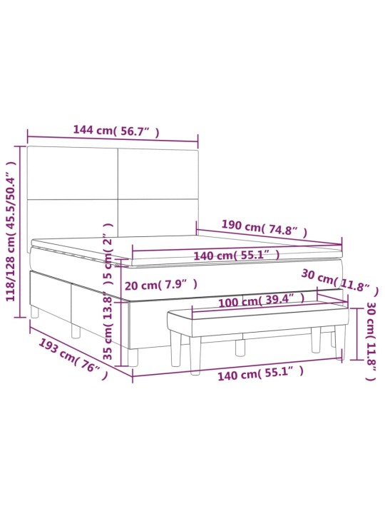 Box spring postel s matrací černá 140 x 190 cm textil