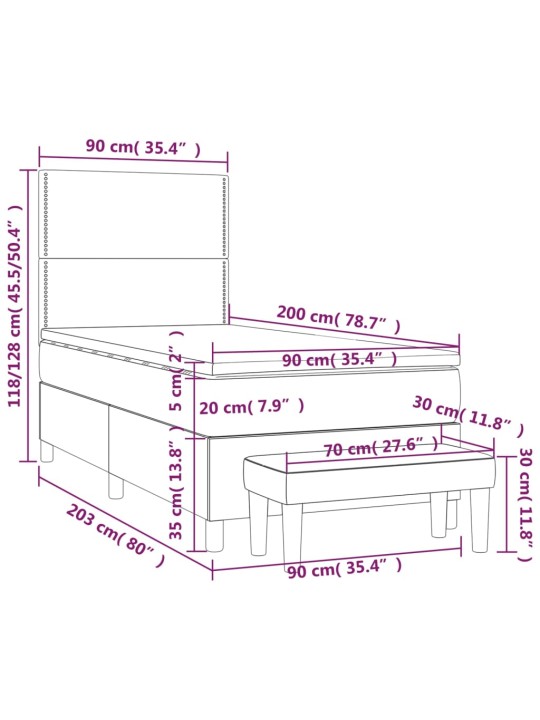 Box spring postel s matrací tmavě šedá 90x200 cm textil