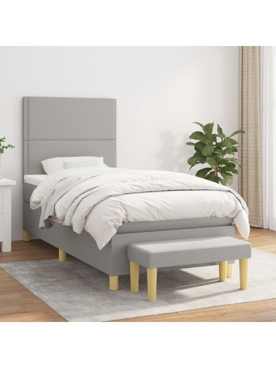 Box spring postel s matrací světle šedý 100 x 200 cm textil