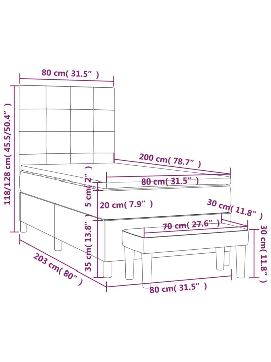 Box spring postel s matrací tmavě šedá 80 x 200 cm textil