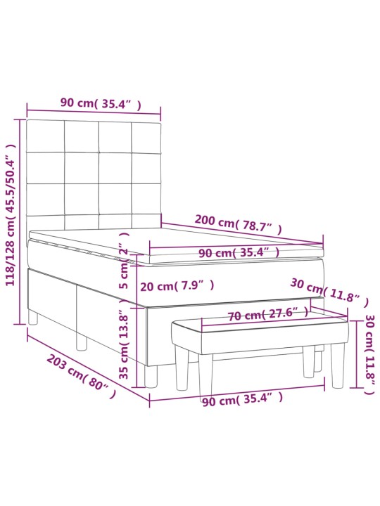 Box spring postel s matrací tmavě šedá 90x200 cm textil