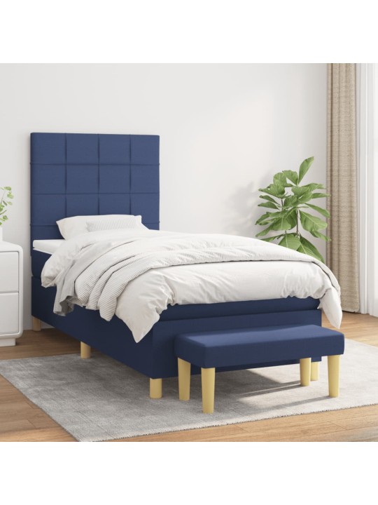 Box spring postel s matrací modrá 100 x 200 cm textil
