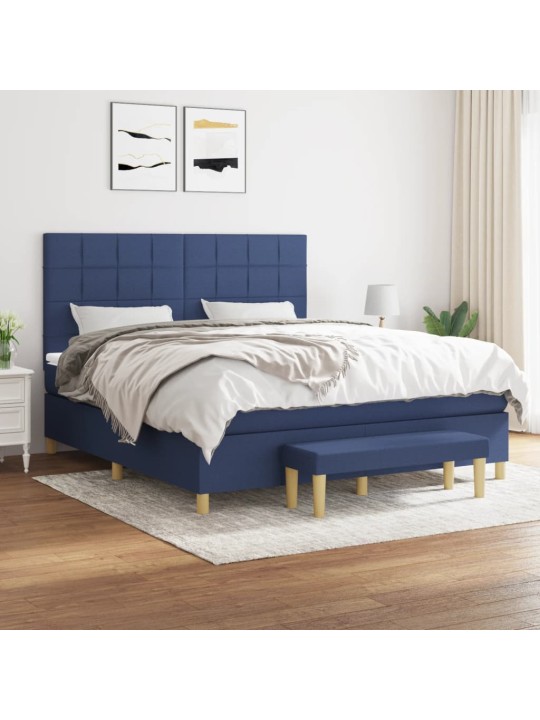 Box spring postel s matrací modrá 160x200 cm textil