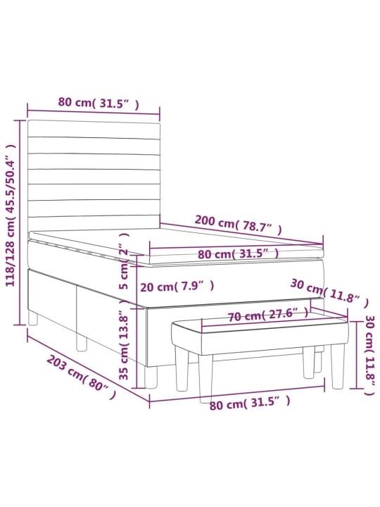 Box spring postel s matrací tmavě šedá 80 x 200 cm textil