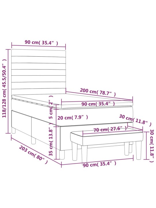 Box spring postel s matrací tmavě šedá 90x200 cm textil