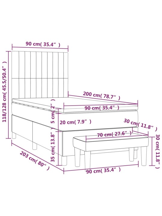 Box spring postel s matrací tmavě šedá 90x200 cm textil