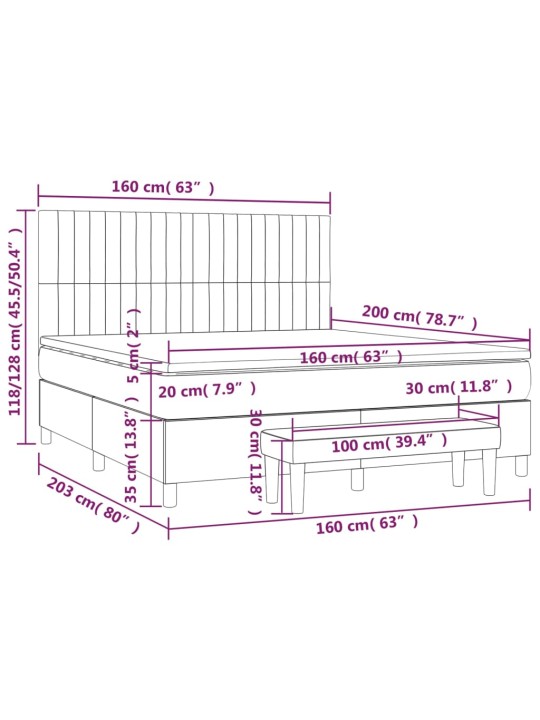 Box spring postel s matrací tmavě šedá 160x200 cm textil