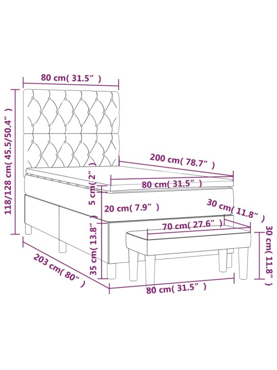 Box spring postel s matrací tmavě šedá 80 x 200 cm textil