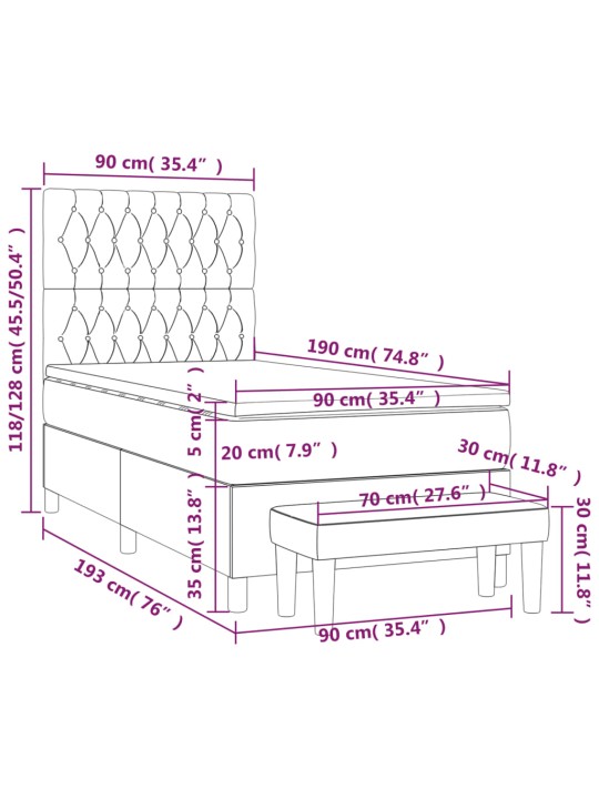 Box spring postel s matrací tmavě šedá 90x190 cm textil