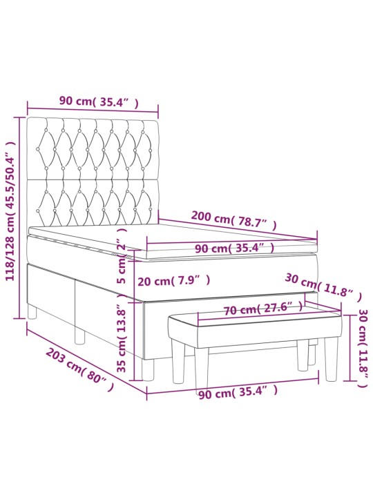 Box spring postel s matrací tmavě šedá 90x200 cm textil