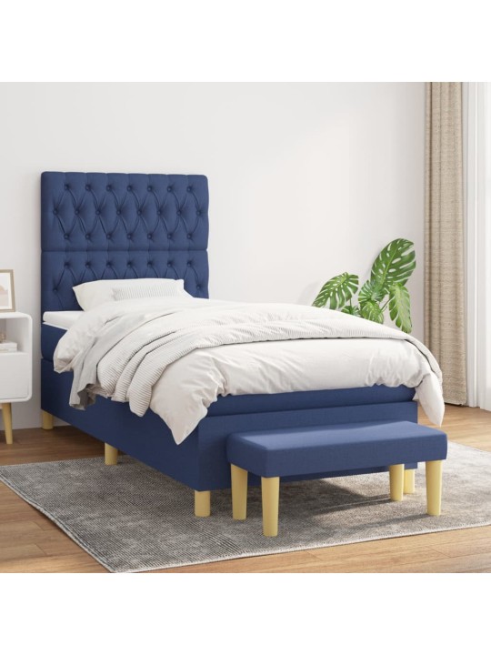 Box spring postel s matrací modrá 100 x 200 cm textil