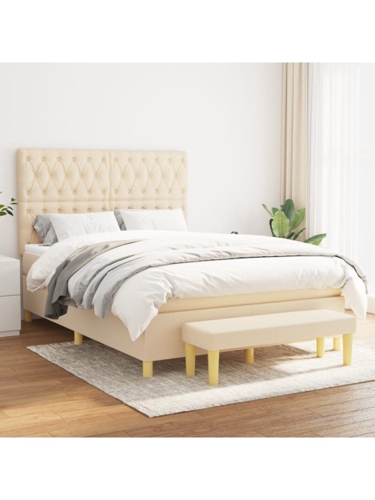 Box spring postel s matrací krémová 140x190 cm textil