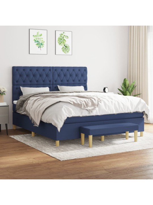 Box spring postel s matrací modrá 160x200 cm textil