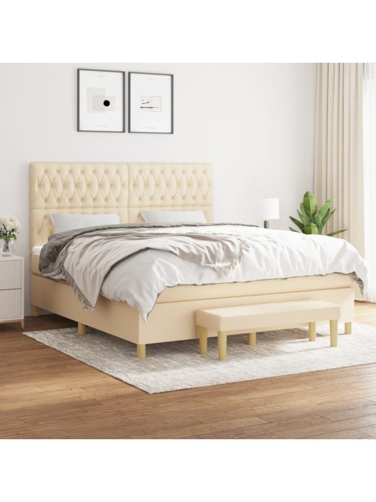 Box spring postel s matrací krémová 180x200 cm textil