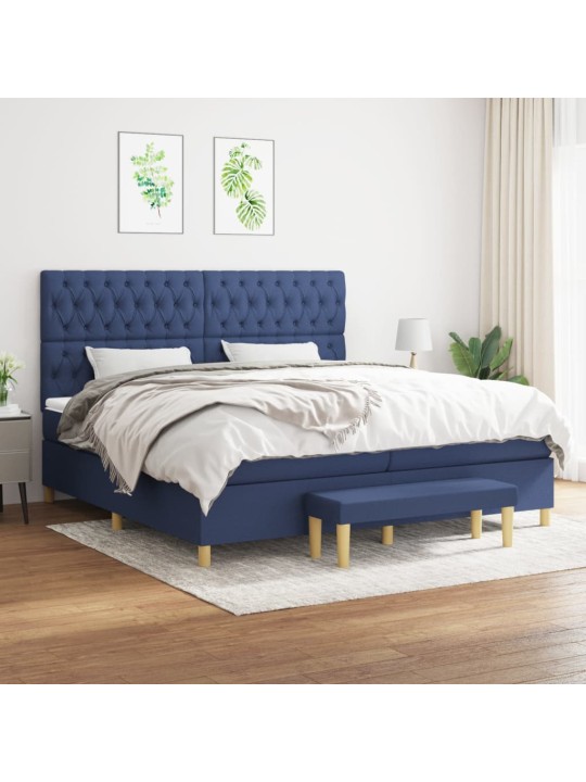 Box spring postel s matrací modrá 200x200 cm textil