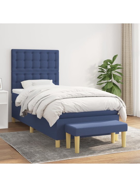 Box spring postel s matrací modrá 100 x 200 cm textil