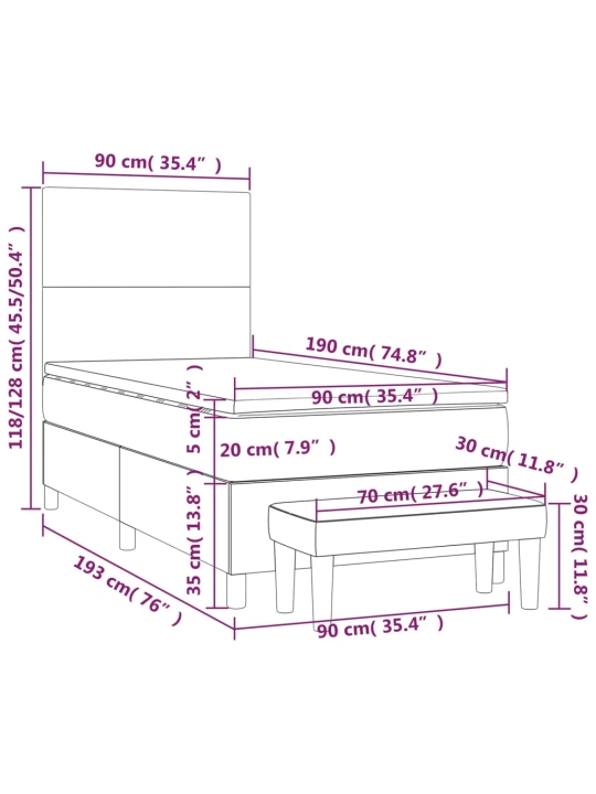 Box spring postel s matrací bílá 90x190 cm umělá kůže