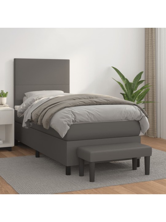 Box spring postel s matrací šedá 90x200 cm umělá kůže