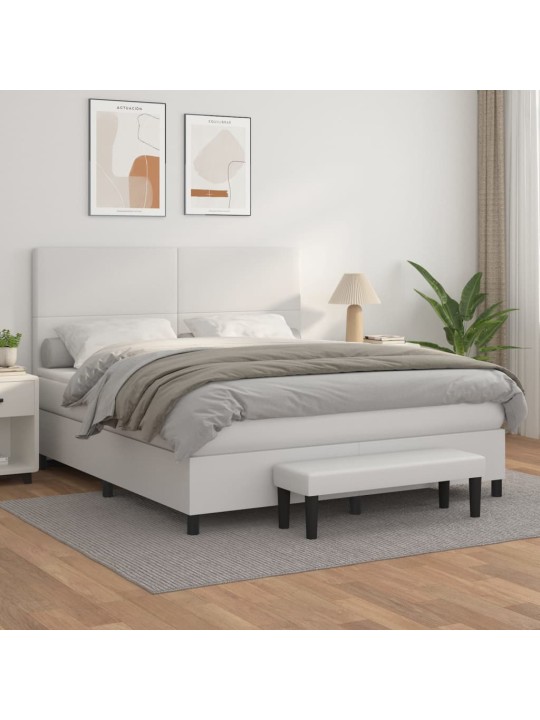 Box spring postel s matrací bílá 160x200 cm umělá kůže