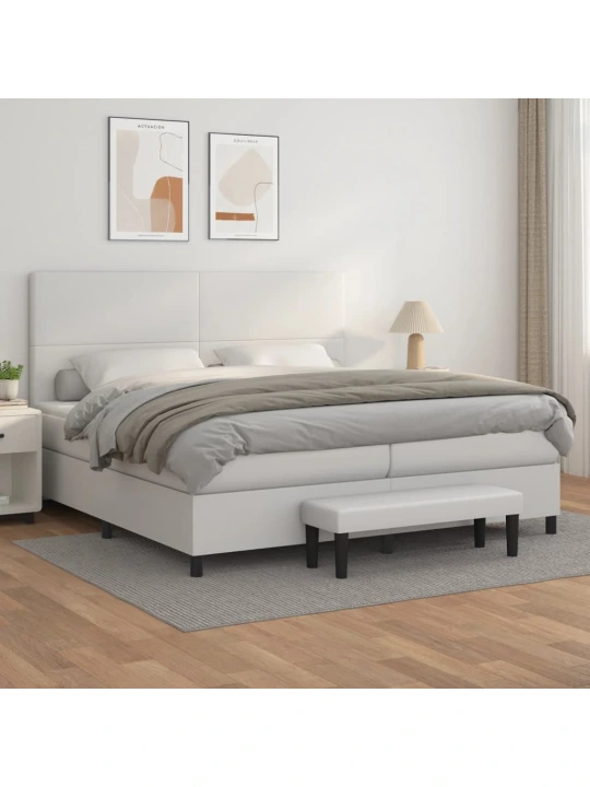 Box spring postel s matrací bílá 200x200 cm umělá kůže