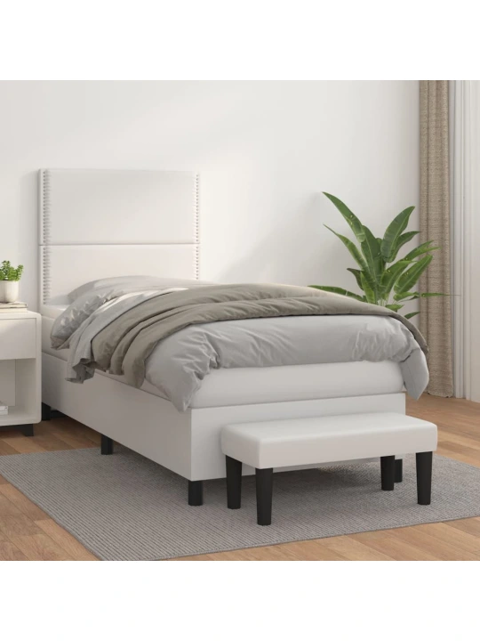 Box spring postel s matrací bílá 90x200 cm umělá kůže