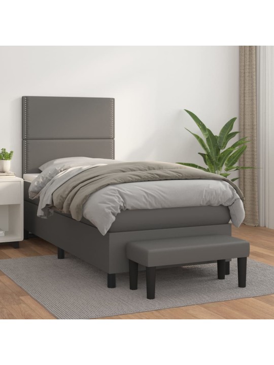 Box spring postel s matrací šedá 90x200 cm umělá kůže