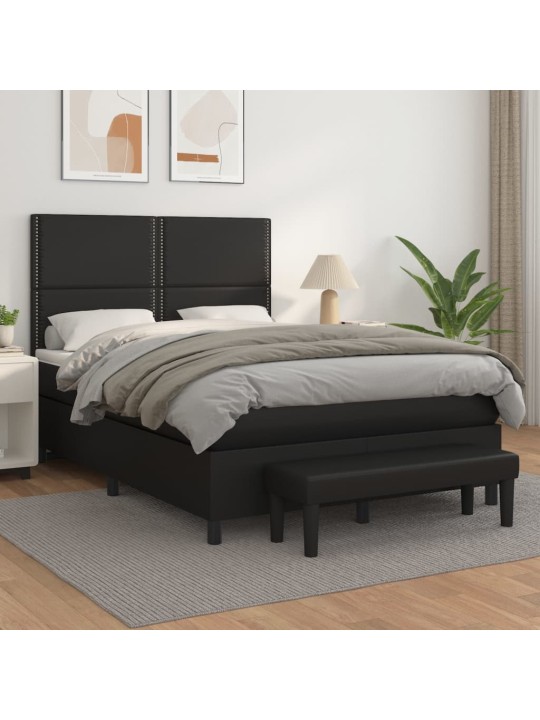 Box spring postel s matrací černá 140 x 190 cm umělá kůže